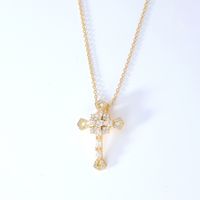 Wholesale Hip-Hop Retro Cross 304 Stainless Steel Copper Plating Inlay K Gold Plated Zircon Pendant Necklace sku image 12