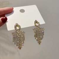 1 Pair Simple Style Tassel Plating Inlay Copper Artificial Rhinestones 14k Gold Plated Drop Earrings main image 5