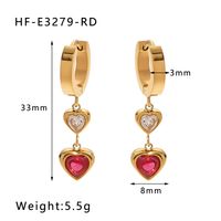 1 Pair Simple Style Round Heart Shape Inlay Titanium Steel Zircon Drop Earrings sku image 17