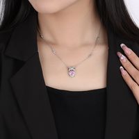 Sweet Korean Style Heart Shape Bow Knot Copper Plating Inlay Zircon Pendant Necklace main image 3
