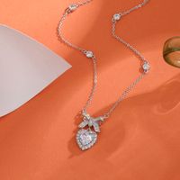 Sweet Korean Style Heart Shape Bow Knot Copper Plating Inlay Zircon Pendant Necklace main image 1