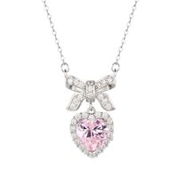 Sweet Korean Style Heart Shape Bow Knot Copper Plating Inlay Zircon Pendant Necklace main image 4