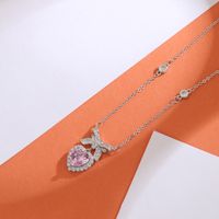 Sweet Korean Style Heart Shape Bow Knot Copper Plating Inlay Zircon Pendant Necklace sku image 2