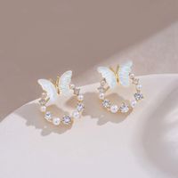 1 Pair Sweet Butterfly Inlay Alloy Resin Rhinestones Ear Studs main image 1