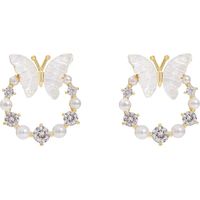 1 Pair Sweet Butterfly Inlay Alloy Resin Rhinestones Ear Studs main image 3