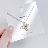Streetwear Bow Knot Titanium Steel Inlay Artificial Gemstones Charms Pendant Necklace sku image 11