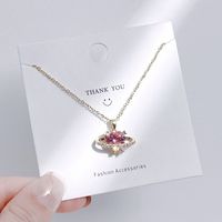 Streetwear Bow Knot Titanium Steel Inlay Artificial Gemstones Charms Pendant Necklace sku image 12