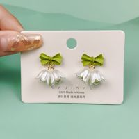 1 Pair Cute Heart Shape Flower Bow Knot Plating Inlay Alloy Artificial Gemstones Drop Earrings Ear Studs main image 4