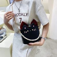 Women's Small Pu Leather Cat Cute Streetwear Pearls Bucket Magnetic Buckle Crossbody Bag main image 5