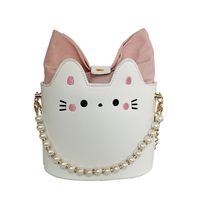Women's Small Pu Leather Cat Cute Streetwear Pearls Bucket Magnetic Buckle Crossbody Bag sku image 1