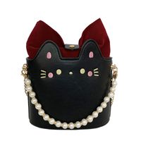 Women's Small Pu Leather Cat Cute Streetwear Pearls Bucket Magnetic Buckle Crossbody Bag sku image 2
