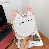 Women's Small Pu Leather Cat Cute Streetwear Pearls Bucket Magnetic Buckle Crossbody Bag main image 2