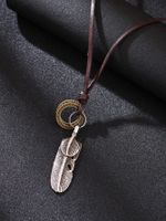 Hip-hop Feather Alloy Leather Rope Plating Silver Plated Men's Necklace main image 4