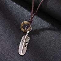 Hip-hop Feather Alloy Leather Rope Plating Silver Plated Men's Necklace main image 3