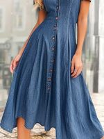Women's Denim Dress Casual Turndown Short Sleeve Solid Color Midi Dress Street main image 3
