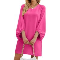 Women's Regular Dress Casual V Neck Pleated 3/4 Length Sleeve Solid Color Above Knee Daily main image 4