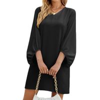 Women's Regular Dress Casual V Neck Pleated 3/4 Length Sleeve Solid Color Above Knee Daily main image 3
