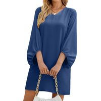 Women's Regular Dress Casual V Neck Pleated 3/4 Length Sleeve Solid Color Above Knee Daily main image 2