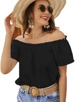 Women's Blouse Short Sleeve Blouses Ruffles Sexy Solid Color main image 5