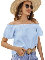 Women's Blouse Short Sleeve Blouses Ruffles Sexy Solid Color main image 4