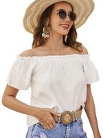 Women's Blouse Short Sleeve Blouses Ruffles Sexy Solid Color main image 2