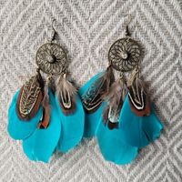1 Pair Ethnic Style Bohemian Feather Plating Alloy Drop Earrings sku image 4