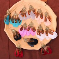 1 Pair Ethnic Style Bohemian Feather Plating Alloy Drop Earrings main image 1