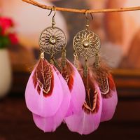 1 Pair Ethnic Style Bohemian Feather Plating Alloy Drop Earrings sku image 5