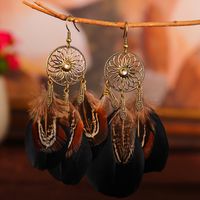 1 Pair Ethnic Style Bohemian Feather Plating Alloy Drop Earrings sku image 2