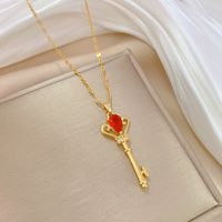 Stainless Steel Copper Queen Inlay Crown Key Zircon Pendant Necklace main image 4
