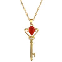 Stainless Steel Copper Queen Inlay Crown Key Zircon Pendant Necklace main image 5