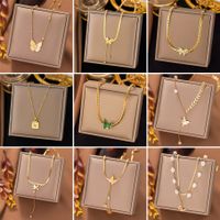 304 Stainless Steel Plastic 18K Gold Plated Sweet Streetwear Plating Butterfly Acrylic Plastic Necklace main image 1