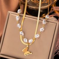 304 Stainless Steel Plastic 18K Gold Plated Sweet Streetwear Plating Butterfly Acrylic Plastic Necklace sku image 6