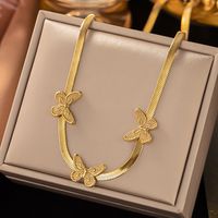 304 Stainless Steel Plastic 18K Gold Plated Sweet Streetwear Plating Butterfly Acrylic Plastic Necklace sku image 4