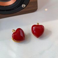 1 Pair Lady Heart Shape Enamel Alloy Drop Earrings sku image 1
