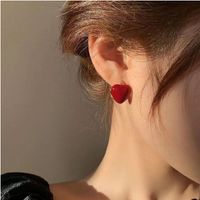 1 Pair Lady Heart Shape Enamel Alloy Drop Earrings main image 3