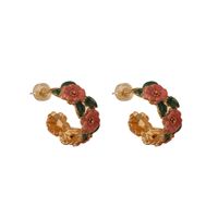 1 Pair Chinoiserie Flower Enamel Copper Ear Studs main image 5