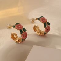 1 Pair Chinoiserie Flower Enamel Copper Ear Studs main image 1