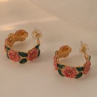 1 Pair Chinoiserie Flower Enamel Copper Ear Studs main image 4