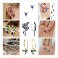 1 Paire Mignon Nouveauté Oiseau Émail Incruster Perle D'imitation Le Cuivre Zircon Des Boucles D'oreilles main image 6