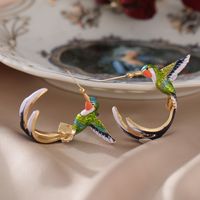 1 Pair Cute Novelty Bird Enamel Inlay Imitation Pearl Copper Zircon Earrings sku image 5