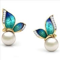 1 Pair Cute Novelty Bird Enamel Inlay Imitation Pearl Copper Zircon Earrings sku image 9