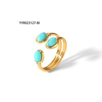 304 Stainless Steel 18K Gold Plated Retro Irregular Plating Inlay Water Droplets Turquoise Open Rings sku image 3