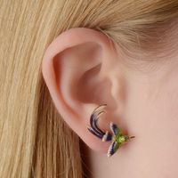 1 Pair Cute Novelty Bird Enamel Inlay Imitation Pearl Copper Zircon Earrings sku image 15