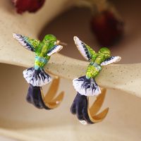 1 Pair Cute Novelty Bird Enamel Inlay Imitation Pearl Copper Zircon Earrings sku image 4