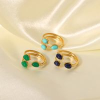 304 Stainless Steel 18K Gold Plated Retro Irregular Plating Inlay Water Droplets Turquoise Open Rings main image 3
