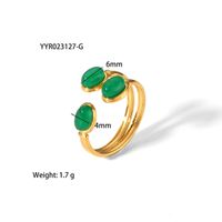 304 Stainless Steel 18K Gold Plated Retro Irregular Plating Inlay Water Droplets Turquoise Open Rings sku image 1