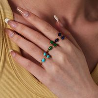 304 Stainless Steel 18K Gold Plated Retro Irregular Plating Inlay Water Droplets Turquoise Open Rings main image 2