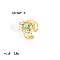 304 Stainless Steel 18K Gold Plated Retro Plating Inlay Water Droplets Turquoise Open Rings sku image 5