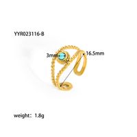 304 Stainless Steel 18K Gold Plated Retro Plating Inlay Water Droplets Turquoise Open Rings sku image 3